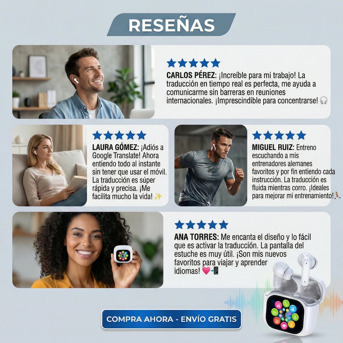 Auriculares Traductor IA + Traducción en tiempo real para viajar sin estrés
