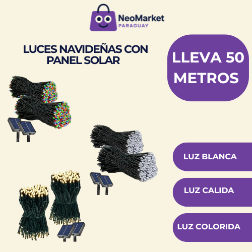 Ahorra energía y decora : luces Con panel solar 50 METROS