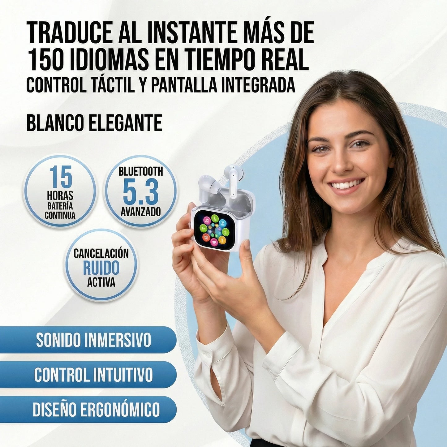 Auriculares Traductor IA + Traducción en tiempo real para viajar sin estrés