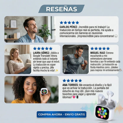 Auriculares Traductor IA + Traducción en tiempo real para viajar sin estrés